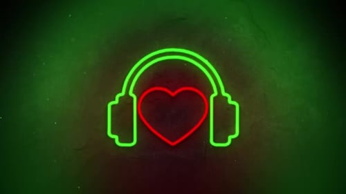 Pulsing Neon Heart Headphones Logo Animation