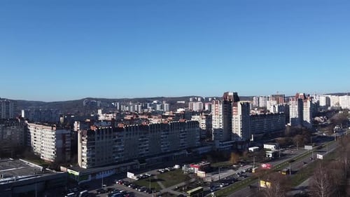 Aerial Top View of Lviv, Ukraine, at Sunset