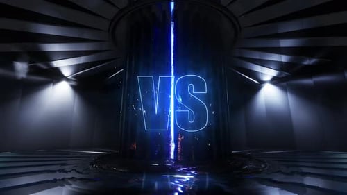 Versus Neon Blue With Water, Fire And Smoke. 3d Background 4