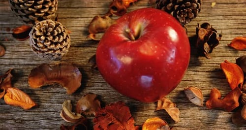 Red Apple with Pinecones and Autumn Potpourri