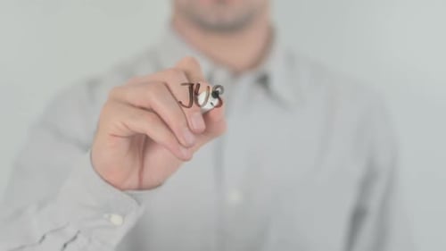 Business Share Man Writing on Transparent Screen