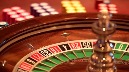 Roulette Wheel Spinning in Casino Game Close Up