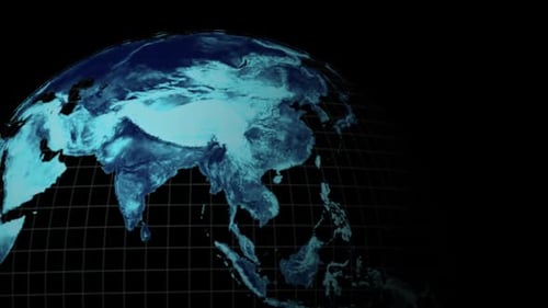 Animation of rotating blue glowing digital globe