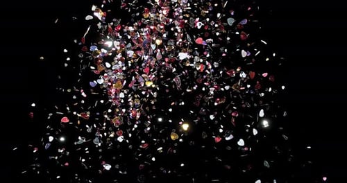 Hearts for Valentine's Day Party Exploding on Black Background, Slow Motion 4K