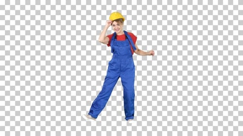 Female Construction Worker Funny Dance, Alpha Channel