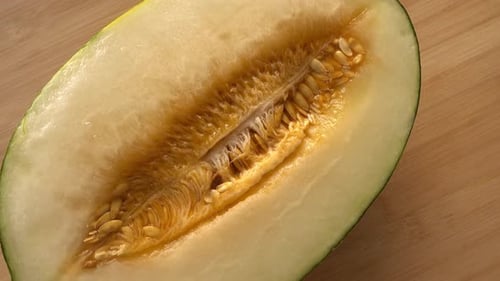 Close-up of Freshly Cut Honeydew Melon