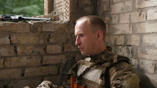 Emotionally Stressed Marine After Hard Combat