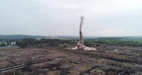 Explosion Collapse Of Factory Chimney Located In A Post Industrial Area Areal One