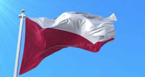 Realistic Poland Flag Waving on Blue Sky Loop