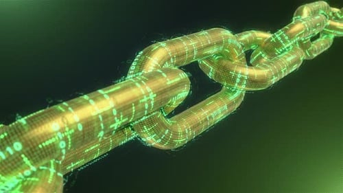 Animated Blockchain with Glowing Binary Code Data Flow