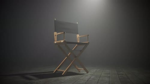 Dramatic Spotlight on Director's Chair with Wooden Floor
