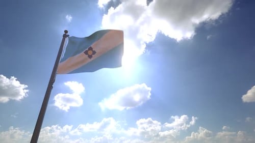 Flag Waving Against Bright Sunny Sky with Clouds