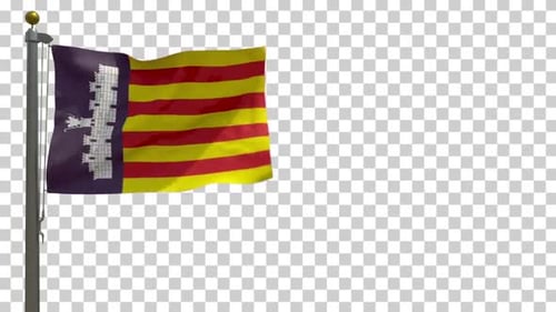 Mallorca Flag Waving on Flagpole with Alpha Channel