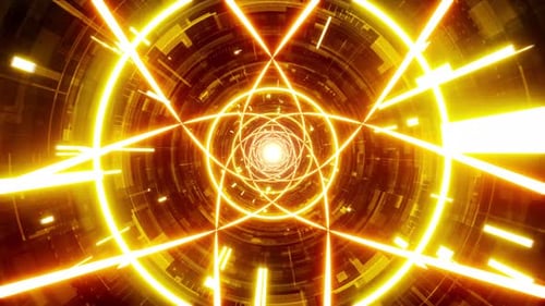 Lumières scintillantes de symboles lumineux dans le passage numérique