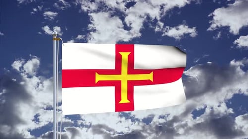 Waving Flag of Guernsey Against Blue Sky Loop