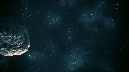 Nahaufnahmeanimation des schwebenden Meteoroiden im unendlichen Weltraum.
HD