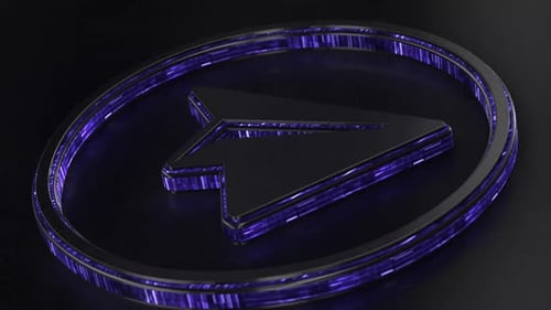 Futuristic 3D Paper Airplane Icon with Purple Neon Ring