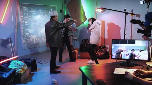 Actors Rehearsing Lines on a Film Set