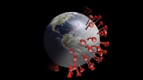 Animated Planet Earth with Spreading Virus Particle Infection