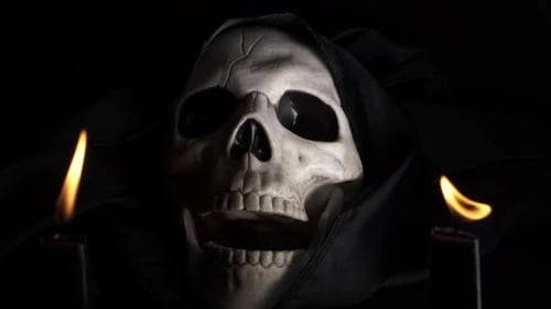 Skull with Candles in Dark Gothic Setting