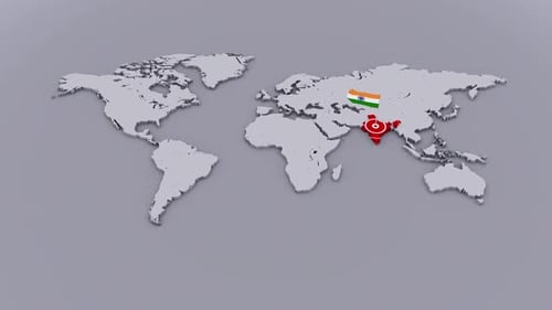 3D World Map India Location Pin Reveal