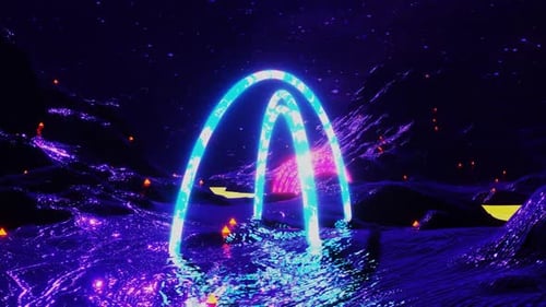 Retro Cosmos Galaxy Planet with Neon Arcades