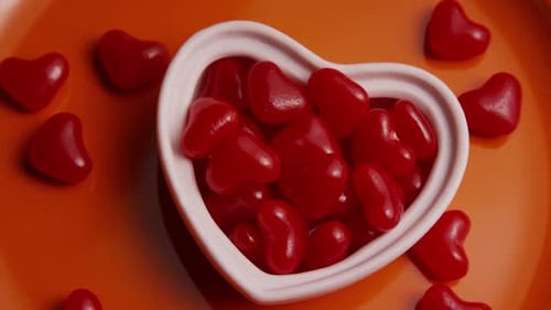 Rotating stock footage shot of Valentines decorations and candies - VALENTINES 0078