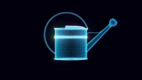 Futuristic Holographic Watering Can 3D Wireframe Animation