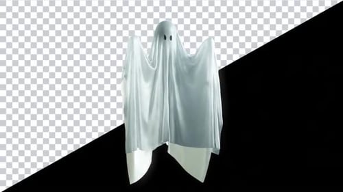 Animated Ghost Character Floating with Disintegration Effect