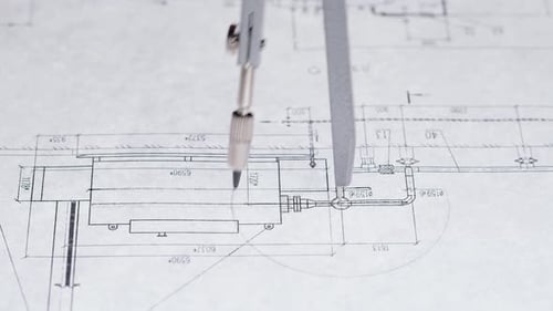 Mechanical Drawing Being Drafted with Compasses