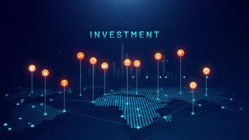 Global Investment Digital Network with Animated Financial Icons