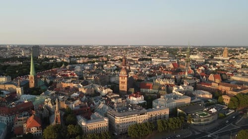 Riga sunset city panorama