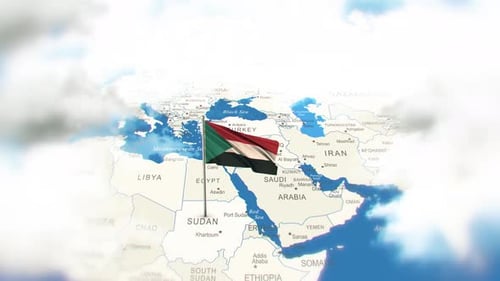 Animated Sudan Flag on World Map with Waving Effect