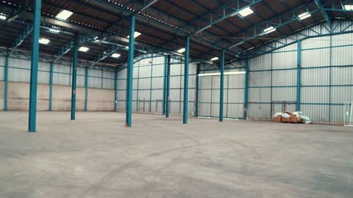 Wide angle view of empty warehouse or factory