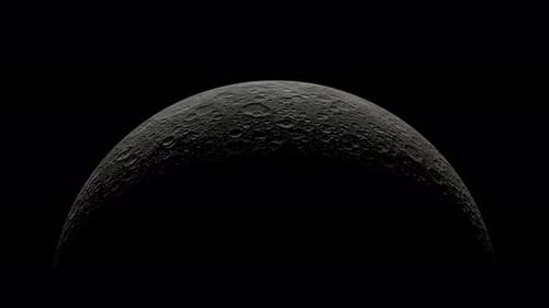 Rotating Crescent Moon on Black Space Background