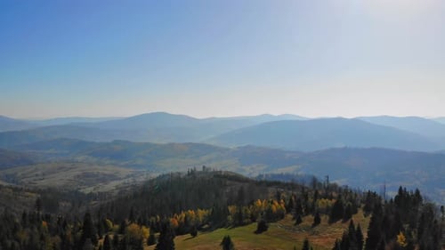 Flight over autumn mountains.