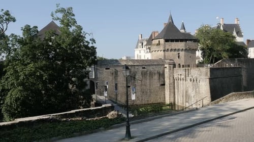 NANTES, FRANCE - JULY 2016 Ancient castle of the Dukes of Brittany by the day arcitecture in French