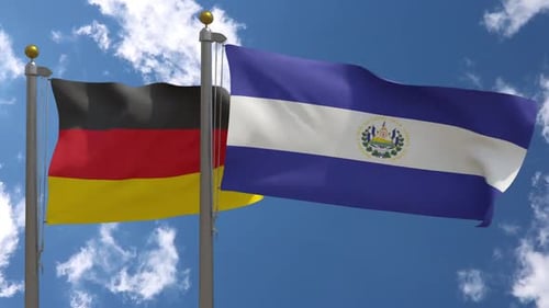 Flags of Germany and El Salvador Waving