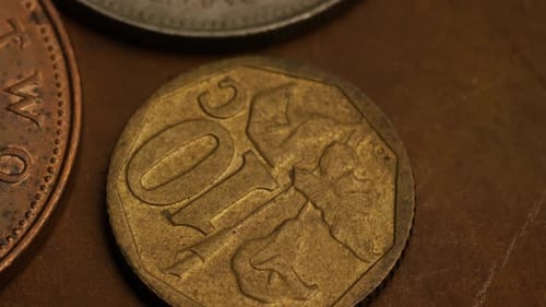 Extreme Close Up of a Collection of Old Coins
