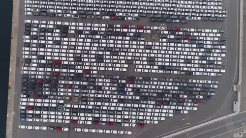 Birds Eye View of Rows of New Cars