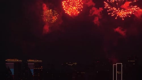 Festive Fireworks Against the Background of the Night City