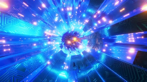 Abstract 3d rendered tunnel of blue-orange color background.