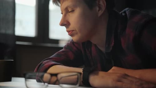 Burnout a Young Professional Stayed Late at Work Until the Morning