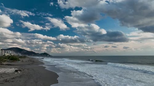 Beach in a strong storm aerial view 4 K Alanya Turkey