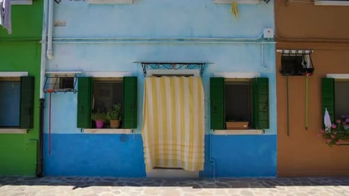 Nice Blue Home in Multicolored Street of Burano Island, Cozy Italian House