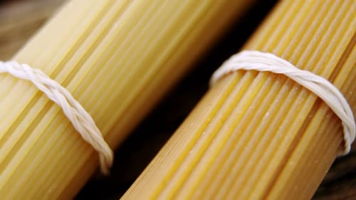 Close-Up of Uncooked Spaghetti Pasta Bundles