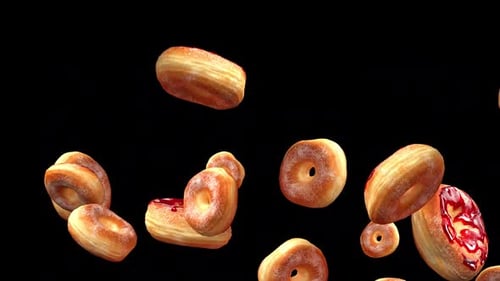Falling Glazed Donuts with Red Jelly Animation