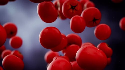 Floating Fresh Red Tomatoes with Water Drops Animation