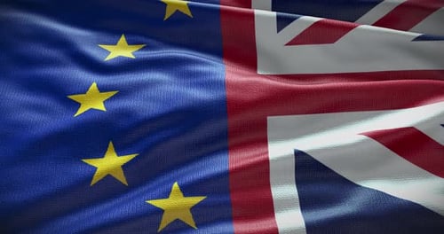 Waving European Union and United Kingdom Flags Animation