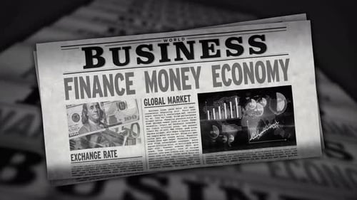 Animated Business Newspaper Unrolling with Financial Headlines